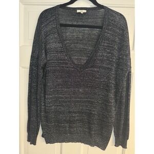 Joie Metallic Thread Black & Silver Lightweight Sweater Sz M Glam Goth